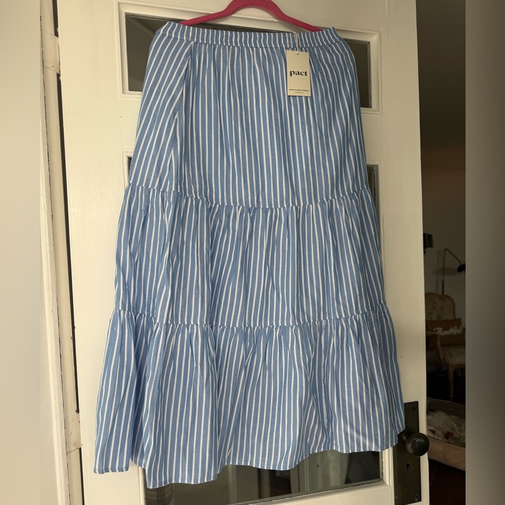 Pact Sky Blue and White Tiered A-Line Skirt